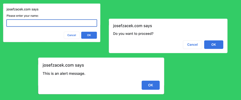 JavaScript / TypeScript User Interactions: Alert, Prompt, Confirm 2024