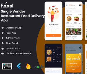 Single Vendor Restaurant Flutter User App, Rider App & Admin Panel